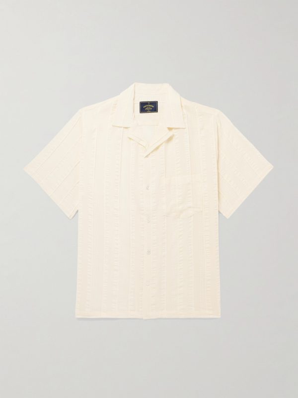 Punta Convertible-Collar Striped Embroidered Cotton-Voile Shirt