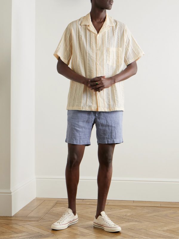 Punta Convertible-Collar Striped Embroidered Cotton-Voile Shirt - OU