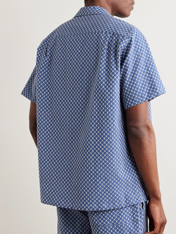 Convertible-Collar Cotton-Blend Jacquard Shirt - BK Convertible-Collar Cotton-Blend Jacquard Shirt - BK