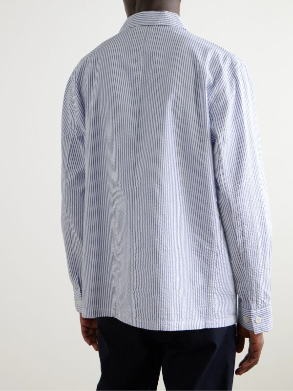 Striped Cotton-Seersucker Overshirt - BK Striped Cotton-Seersucker Overshirt - BK