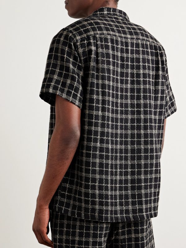 Dorne Convertible-Collar Checked Cotton and Linen-Blend Gauze Shirt - BK