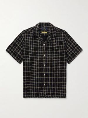 Dorne Convertible-Collar Checked Cotton and Linen-Blend Gauze Shirt