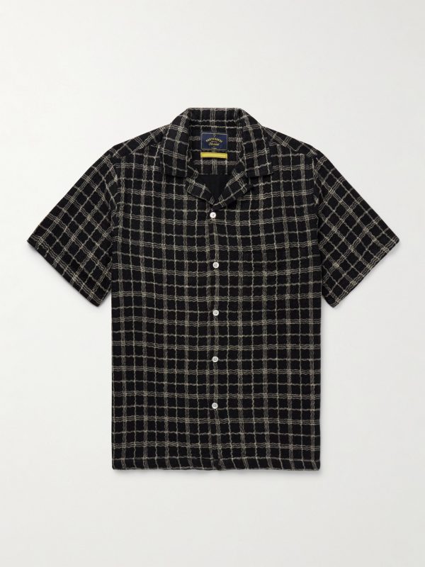 Dorne Convertible-Collar Checked Cotton and Linen-Blend Gauze Shirt