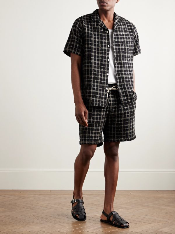 Dorne Convertible-Collar Checked Cotton and Linen-Blend Gauze Shirt - OU