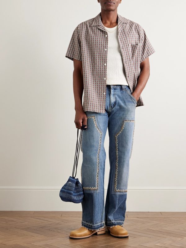Convertible-Collar Cotton-Blend Jacquard Shirt - OU Convertible-Collar Cotton-Blend Jacquard Shirt - OU