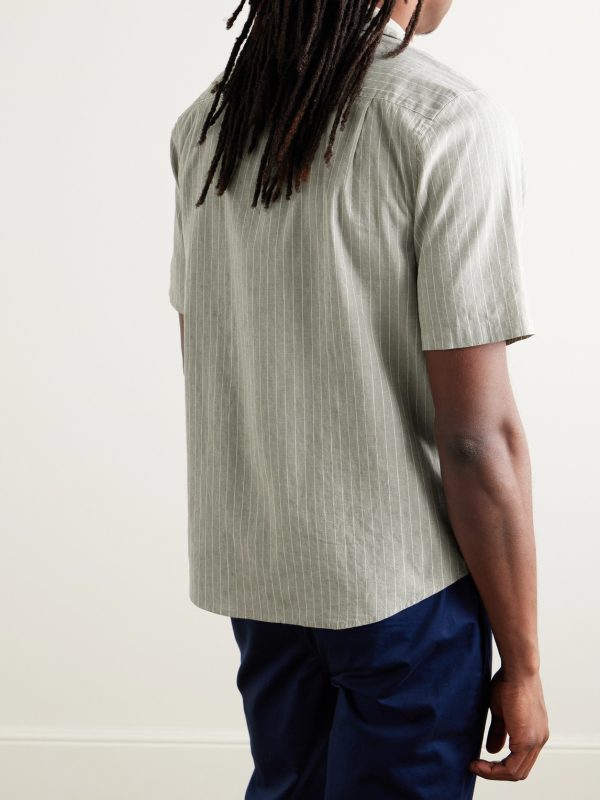 Vacation Camp-Collar Striped Linen-Blend Shirt - BK