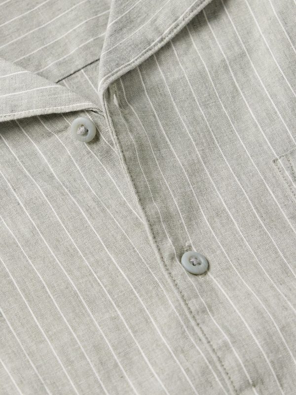 Vacation Camp-Collar Striped Linen-Blend Shirt - CU