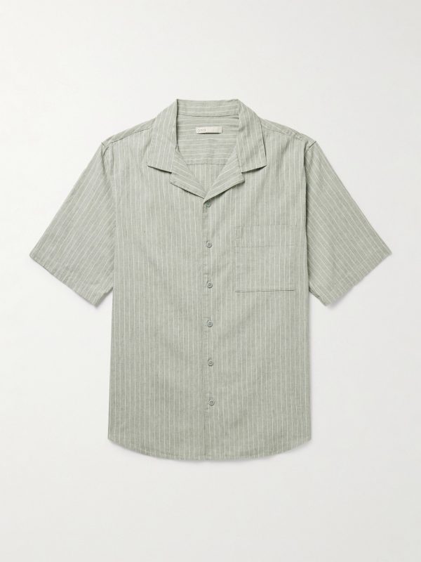 Vacation Camp-Collar Striped Linen-Blend Shirt
