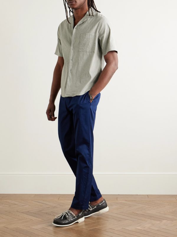 Vacation Camp-Collar Striped Linen-Blend Shirt - OU