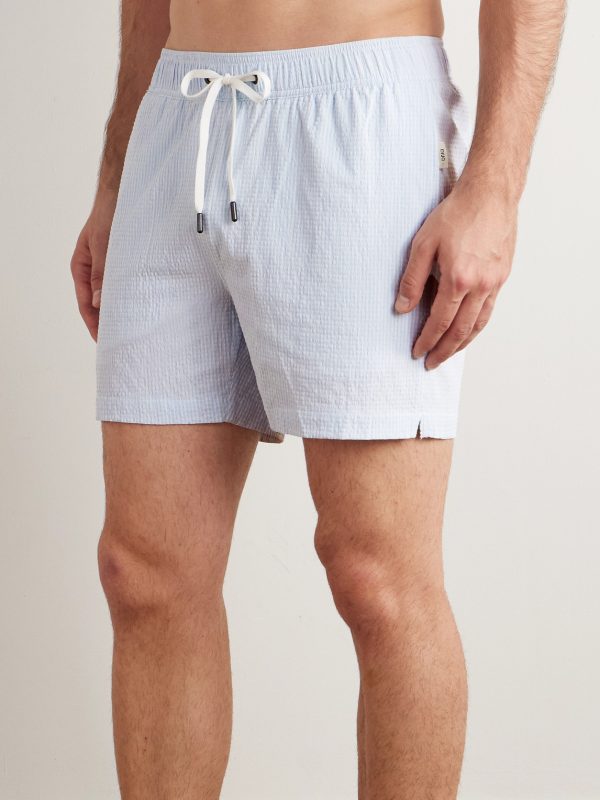 Charles Slim-Fit Short-Length Striped Seersucker Swim Shorts - OU Charles Slim-Fit Short-Length Striped Seersucker Swim Shorts - OU