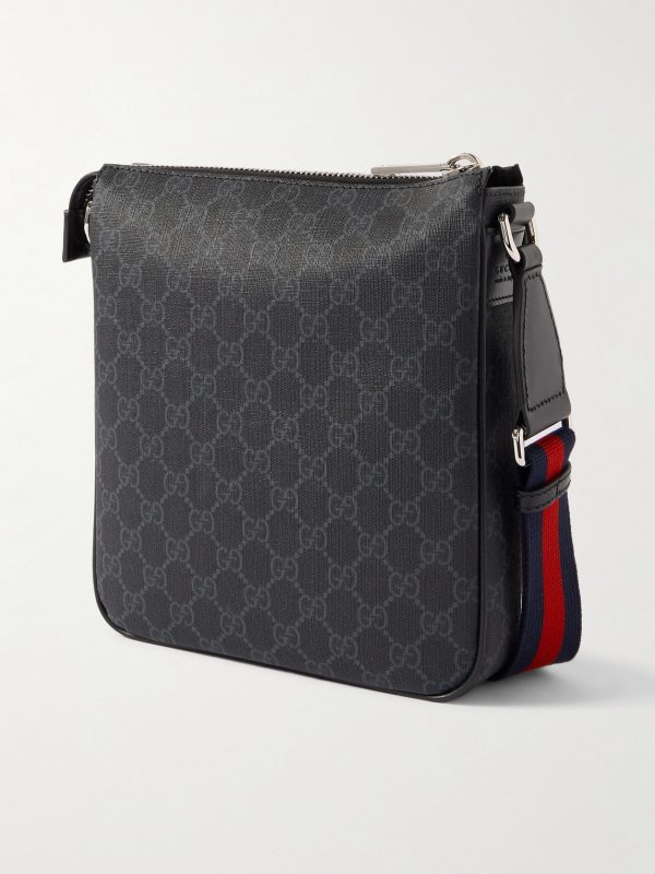 GG Leather-Trimmed Monogrammed Supreme Coated-Canvas Messenger Bag - BK