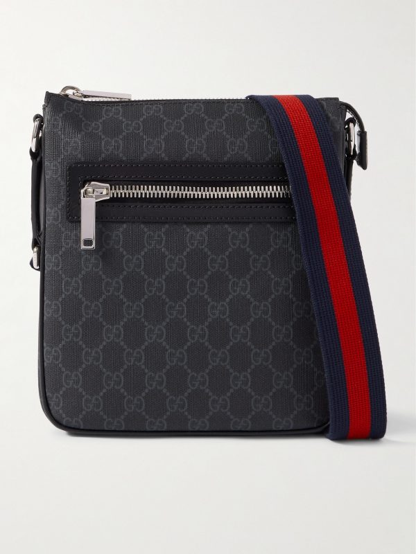 GG Leather-Trimmed Monogrammed Supreme Coated-Canvas Messenger Bag