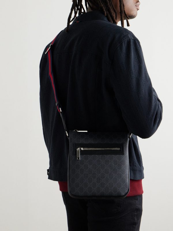 GG Leather-Trimmed Monogrammed Supreme Coated-Canvas Messenger Bag - OU