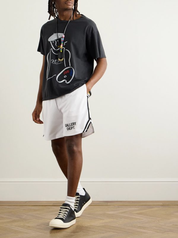 Venice Court Wide-Leg Logo-Print Webbing-Trimmed Mesh Shorts - OU