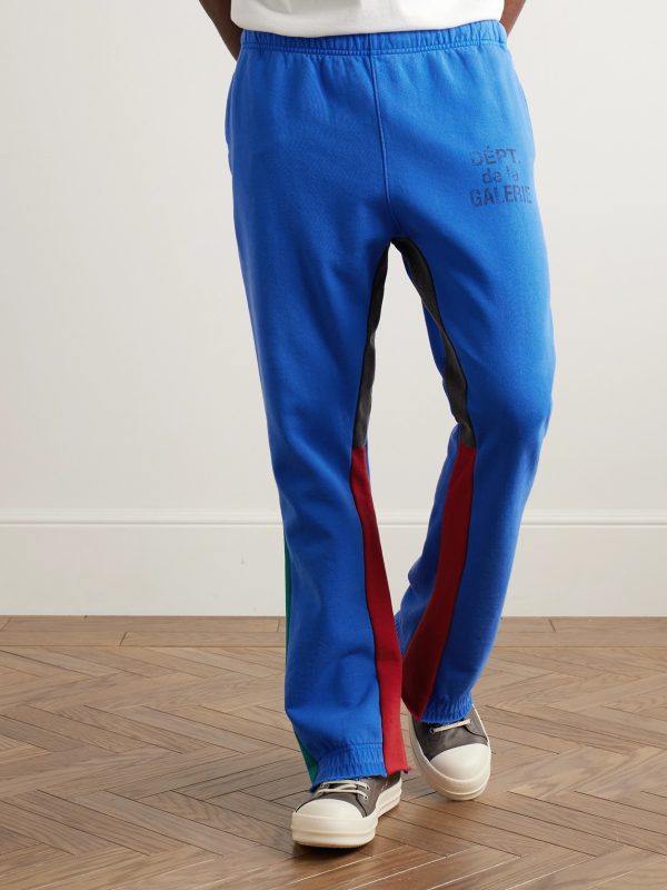 Flared Denim-Panelled Logo-Print Cotton-Jersey Sweatpants - FR Flared Denim-Panelled Logo-Print Cotton-Jersey Sweatpants - FR