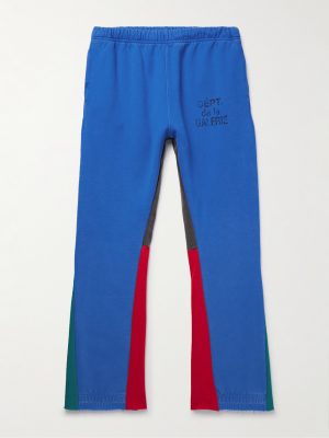 Flared Denim-Panelled Logo-Print Cotton-Jersey Sweatpants