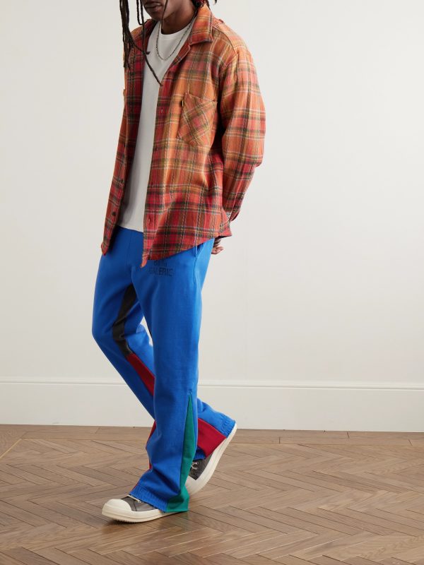 Flared Denim-Panelled Logo-Print Cotton-Jersey Sweatpants - OU Flared Denim-Panelled Logo-Print Cotton-Jersey Sweatpants - OU