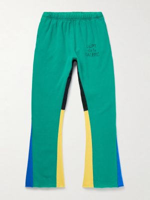 Flared Denim-Panelled Logo-Print Cotton-Jersey Sweatpants