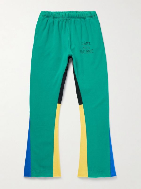 Flared Denim-Panelled Logo-Print Cotton-Jersey Sweatpants Flared Denim-Panelled Logo-Print Cotton-Jersey Sweatpants