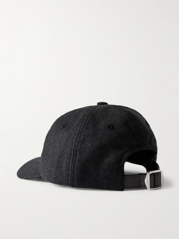 Leather-Trimmed Brushed Cotton-Twill Baseball Cap - BK