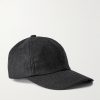 Leather-Trimmed Brushed Cotton-Twill Baseball Cap