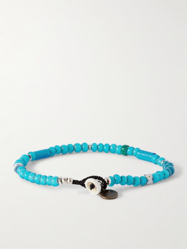 Sterling Silver, Glass and Shell Beaded Bracelet - BK Sterling Silver, Glass and Shell Beaded Bracelet - BK