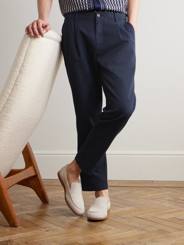 Daniel Tapered Pleated Stretch Organic Cotton-Twill Trousers - FR