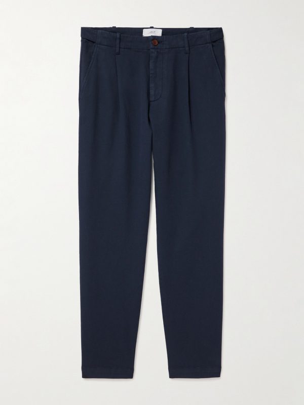 Daniel Tapered Pleated Stretch Organic Cotton-Twill Trousers