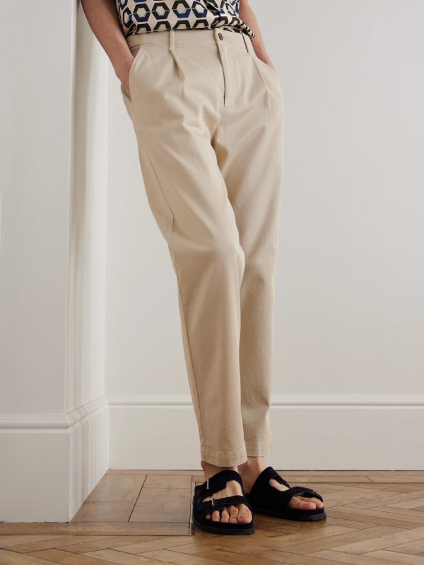 Daniel Tapered Pleated Stretch Organic Cotton-Twill Trousers - FR Daniel Tapered Pleated Stretch Organic Cotton-Twill Trousers - FR