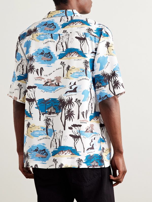 Te Ika A Maui Camp Collar Printed Lyocell-Twill Shirt - BK
