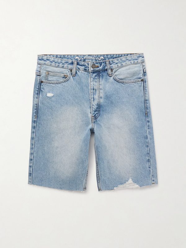Tama Slim-Fit Straight-Leg Distressed Denim Shorts Tama Slim-Fit Straight-Leg Distressed Denim Shorts