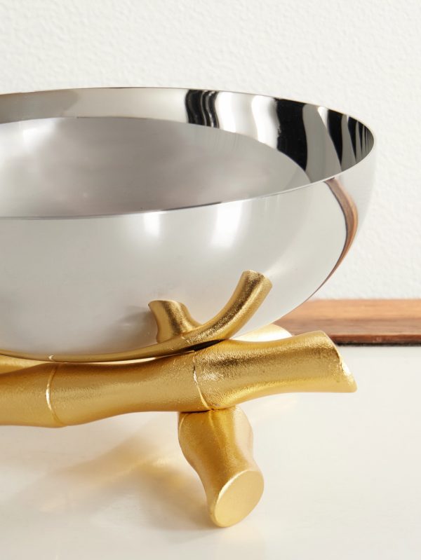 Bambou Medium Stainless Steel and Gold-Plated Bowl - CU Bambou Medium Stainless Steel and Gold-Plated Bowl - CU