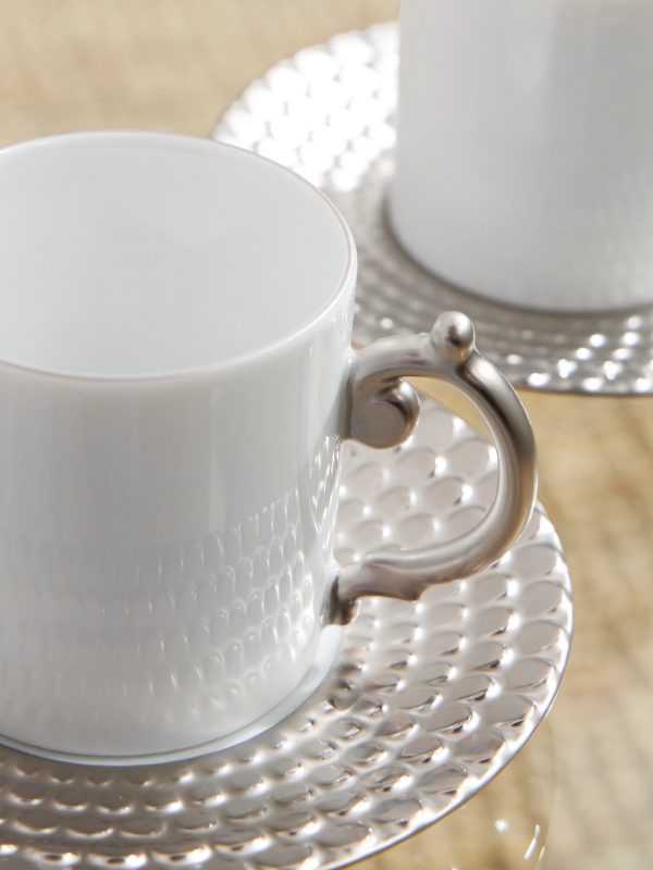 Corde Set of Six Platinum-Plated Porcelain Espresso Cups and Saucers - CU Corde Set of Six Platinum-Plated Porcelain Espresso Cups and Saucers - CU