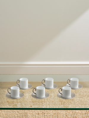 Corde Set of Six Platinum-Plated Porcelain Espresso Cups and Saucers Corde Set of Six Platinum-Plated Porcelain Espresso Cups and Saucers