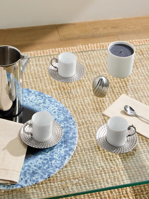 Corde Set of Six Platinum-Plated Porcelain Espresso Cups and Saucers - OU Corde Set of Six Platinum-Plated Porcelain Espresso Cups and Saucers - OU