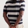 Camp-Collar Striped Merino Wool Polo Shirt - BK