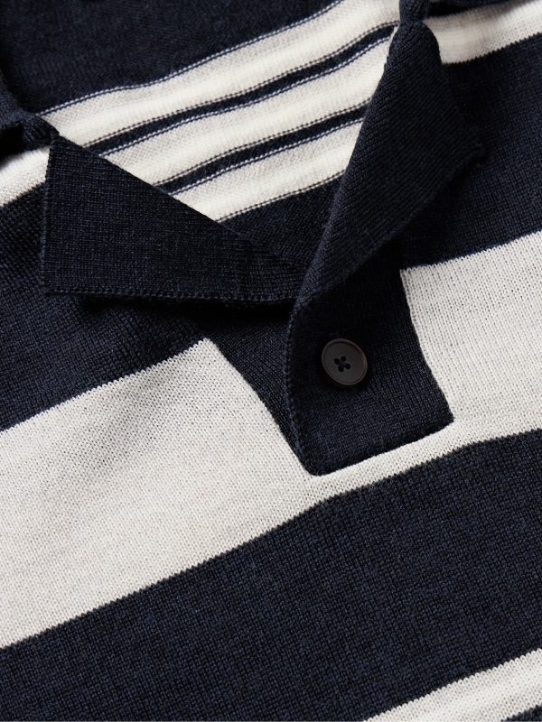 Camp-Collar Striped Merino Wool Polo Shirt - CU
