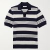 Camp-Collar Striped Merino Wool Polo Shirt