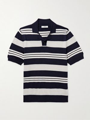 Camp-Collar Striped Merino Wool Polo Shirt