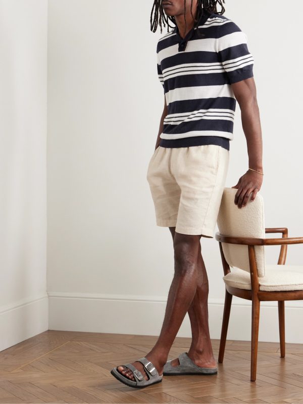 Camp-Collar Striped Merino Wool Polo Shirt - OU