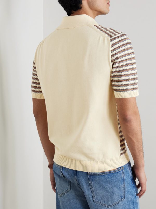 Striped Textured-Knit Organic Cotton Polo Shirt - BK