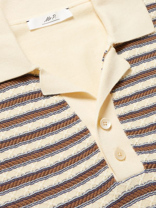 Striped Textured-Knit Organic Cotton Polo Shirt - CU
