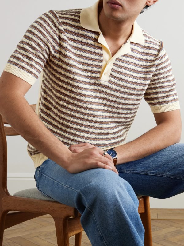 Striped Textured-Knit Organic Cotton Polo Shirt - FR