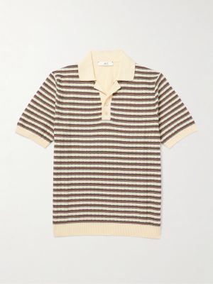Striped Textured-Knit Organic Cotton Polo Shirt Striped Textured-Knit Organic Cotton Polo Shirt