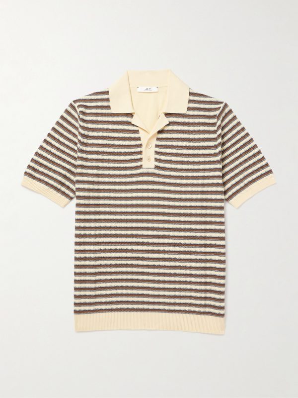 Striped Textured-Knit Organic Cotton Polo Shirt