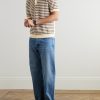 Striped Textured-Knit Organic Cotton Polo Shirt - OU