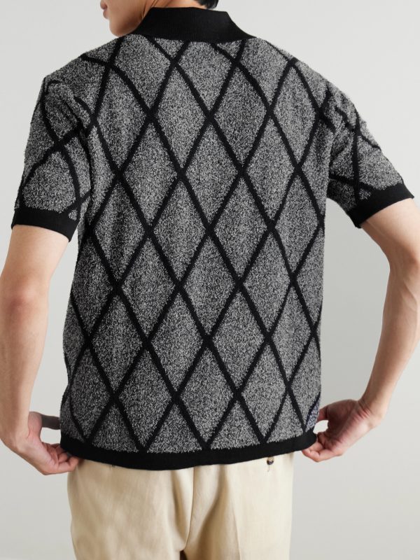 Jacquard-Knit Organic Cotton-Blend Terry Shirt - BK Jacquard-Knit Organic Cotton-Blend Terry Shirt - BK
