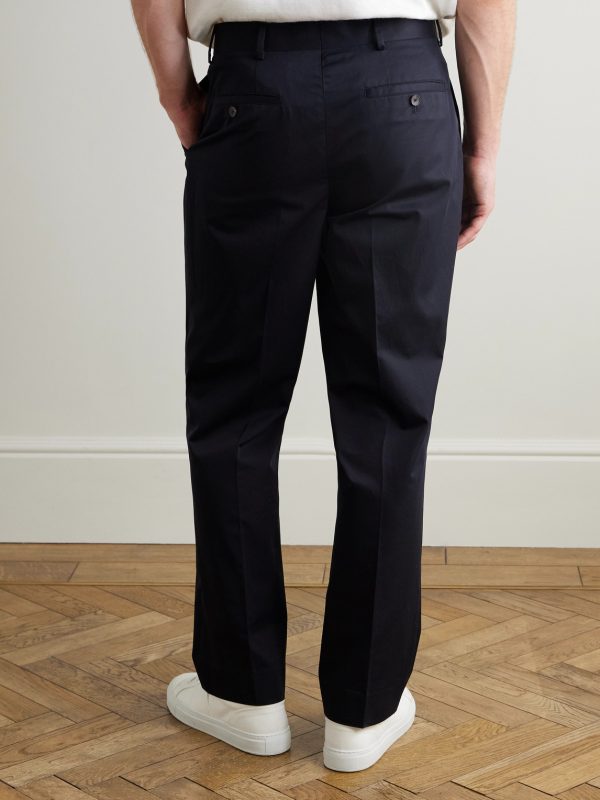 Edward Pleated Straight-Leg Organic Cotton-Poplin Suit Trousers - BK