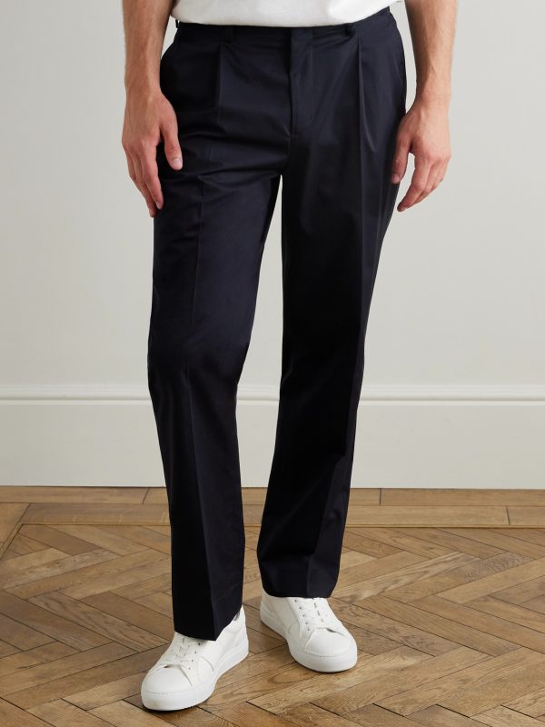 Edward Pleated Straight-Leg Organic Cotton-Poplin Suit Trousers - FR