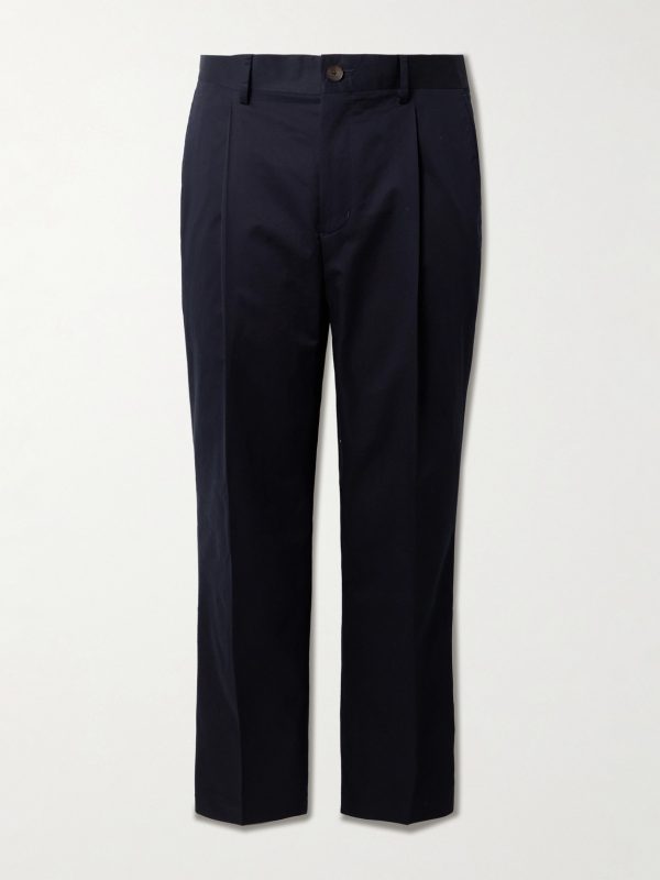 Edward Pleated Straight-Leg Organic Cotton-Poplin Suit Trousers